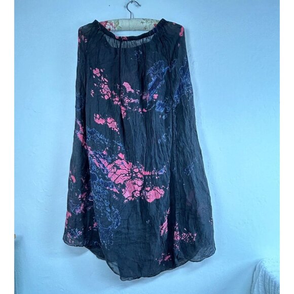 Raquel Allegra Black Pink Tie Dye Silk Midi Skirt Size Small Pull-On Styling